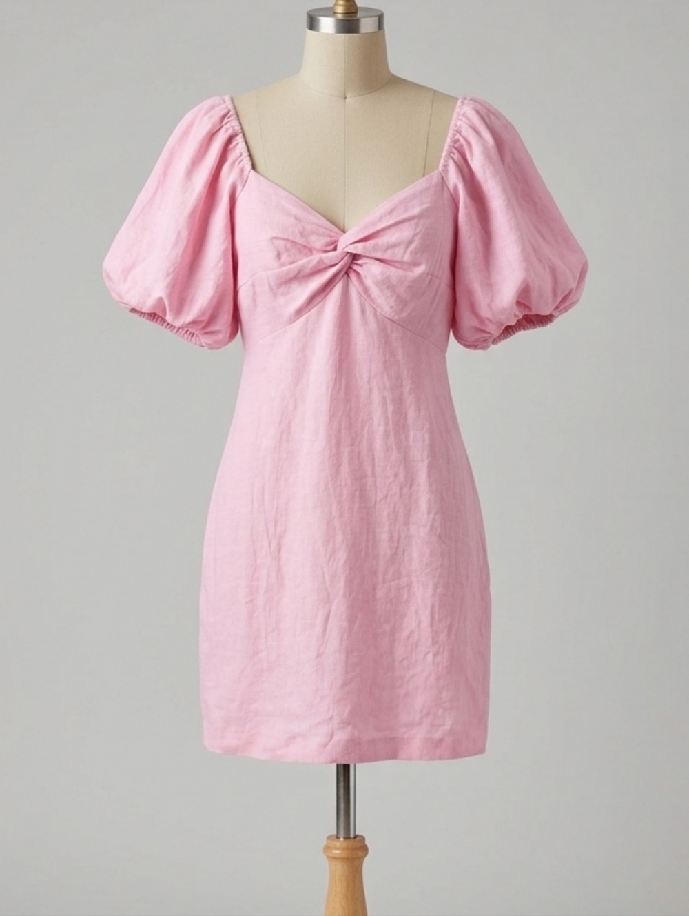 Linen Lux Australia Pink Linen‎ Puff Sleeve Dress Pastel Dainty Womens 8